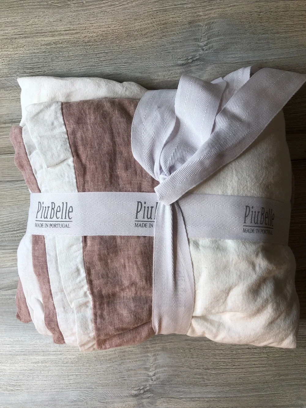 PiuBelle Fine Linen Cotton Queen Duvet White Mauve Border 3 Pc Set Piu Belle